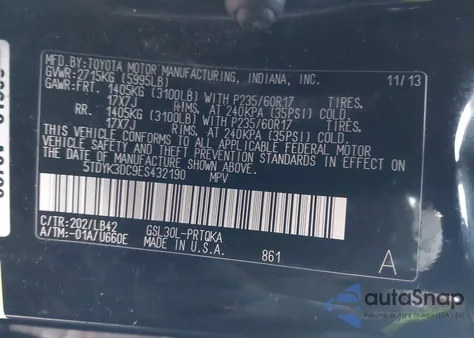 2014 Toyota Sienna Xle V6 8 Passenger из США, поврежденный, VIN 5TDYK3DC9ES432190